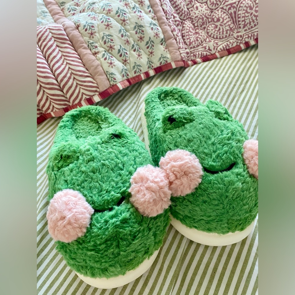 Fuzzy Frog Slippers